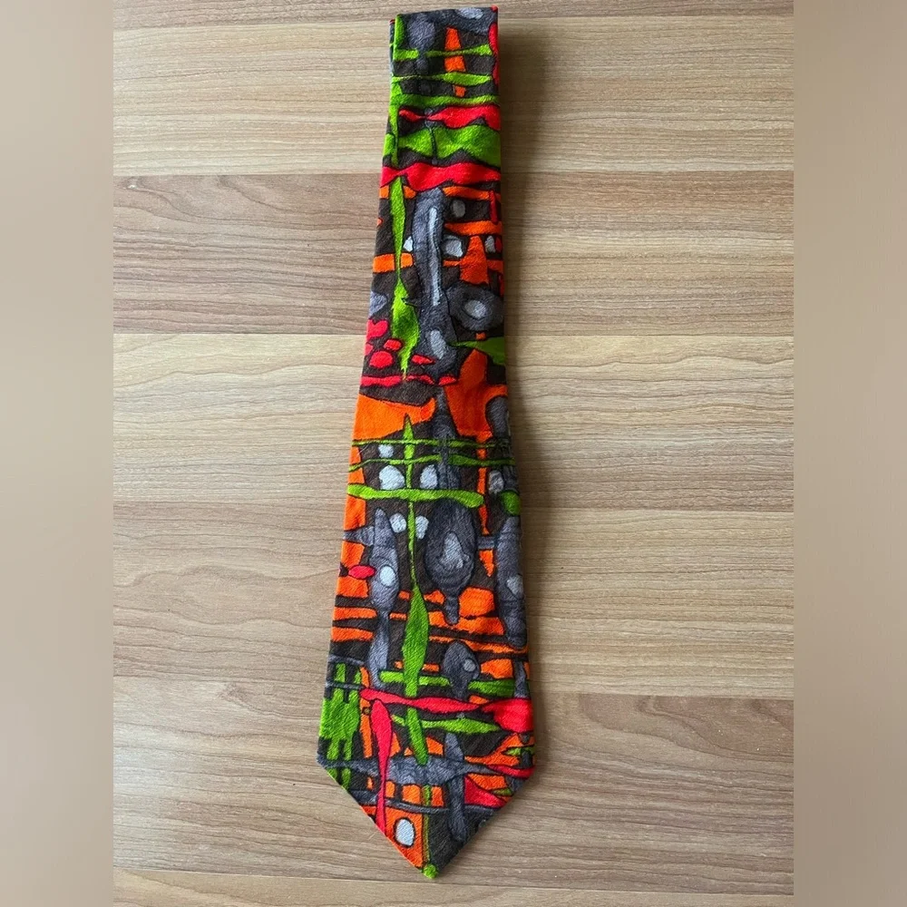 Vintage Abstract Print Necktie Multicolor Retro Pattern